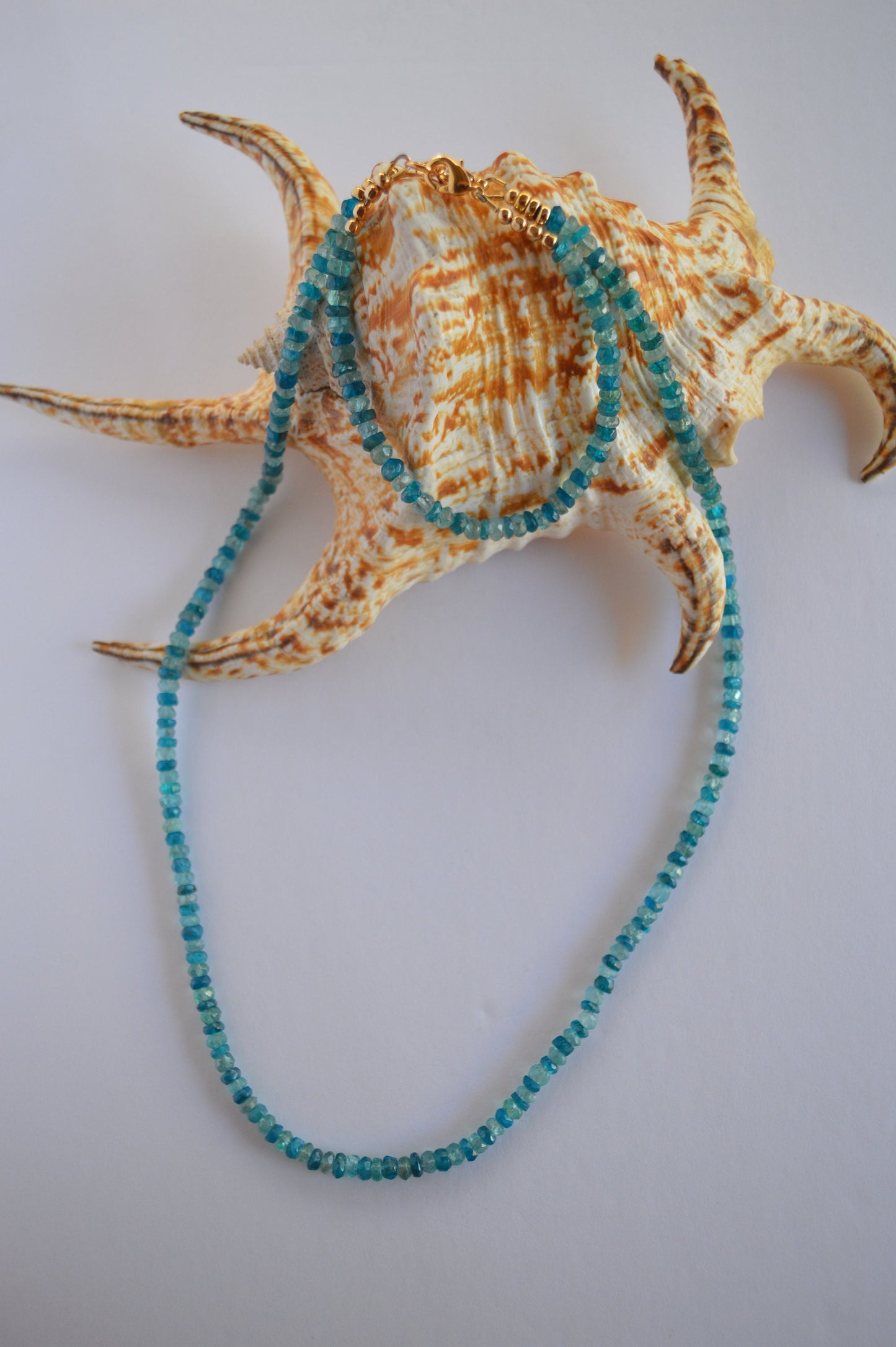 Blue Apatite Necklace. Beautiful Sky Blue and Turquoise Blue Faceted Rondels. 20", 4.5mm-5mm, Gold Filled Clasp and Beads