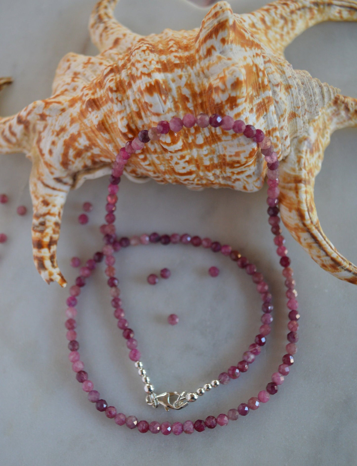 Beautiful Pink Tourmaline Necklace. 20", Sterling Silver Clasp and Beads. Comes with 3" Sterling Silver Extender Chain