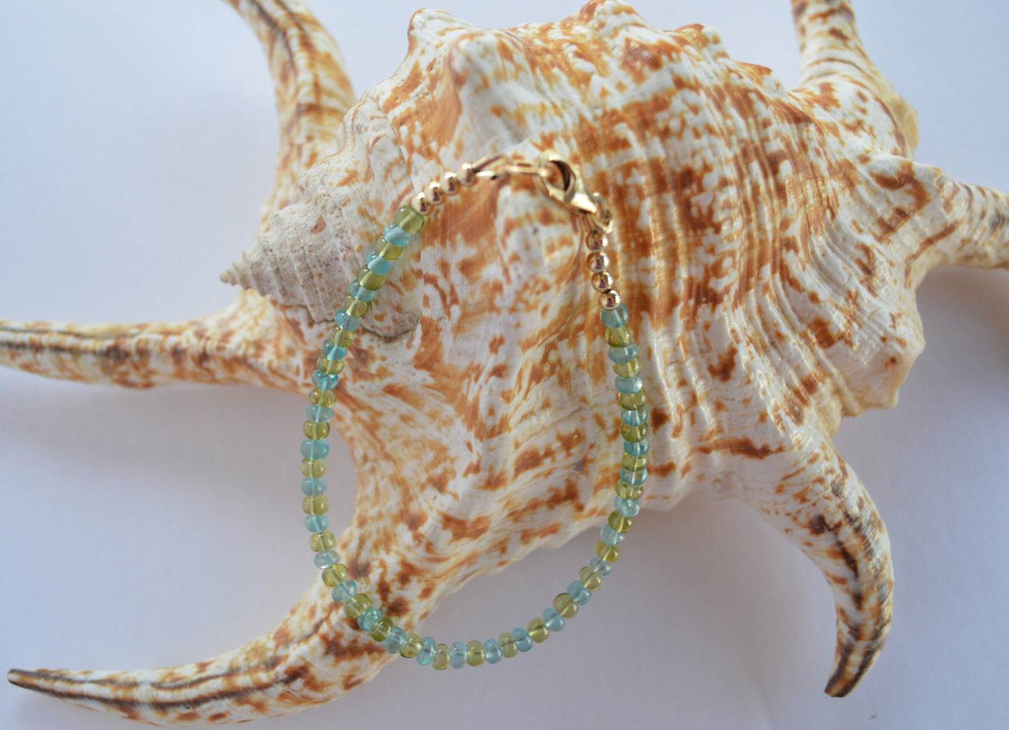 Sparkly Aqua Blue Apatite and Peridot Gemstone Bracelet with 18K Gold Filled Italian Lobster Clasp and Beads