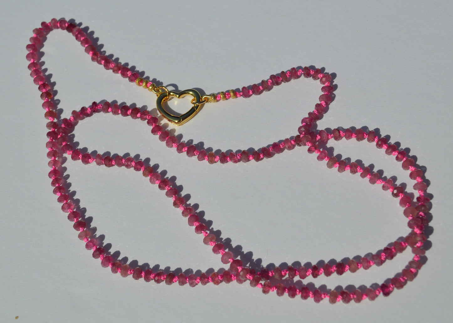 Sparkling and Dainty Natural 4mm Rubellite Tourmaline Hand Knotted on Hot Pink Silk. This Beauty Would Make a Lovely Gift!