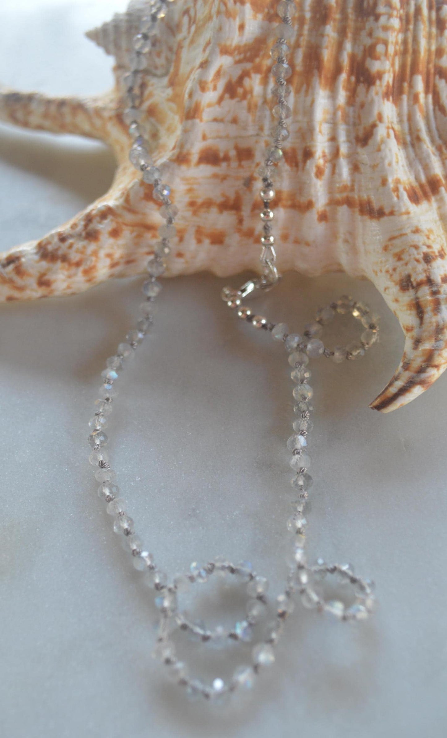 Beautiful and Sparkly 20" AAA Labradorite Necklace Hand Knotted on Grey Silk. Sterling Silver Lobster Clasp and Beads