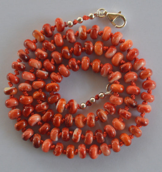 Spiny Oyster Knotted Necklace 19.5" Long