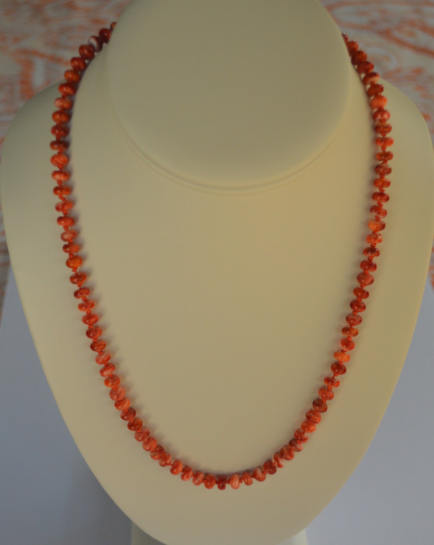 Spiny Oyster Knotted Necklace 19.5" Long