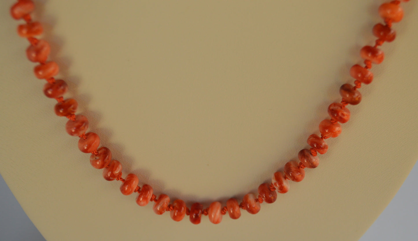 Spiny Oyster Knotted Necklace 19.5" Long
