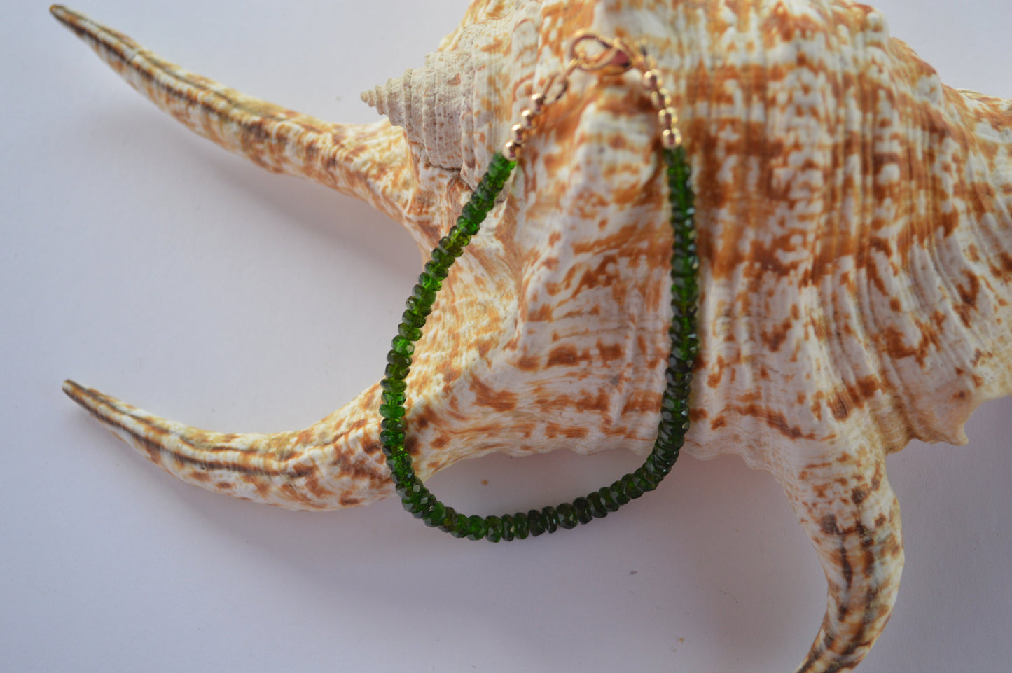 Beautiful and Sparkly Chrome Diopside Gemstone Beaded Bracelet. 7.5", Gold Filled Lobster Clasp and Beads.