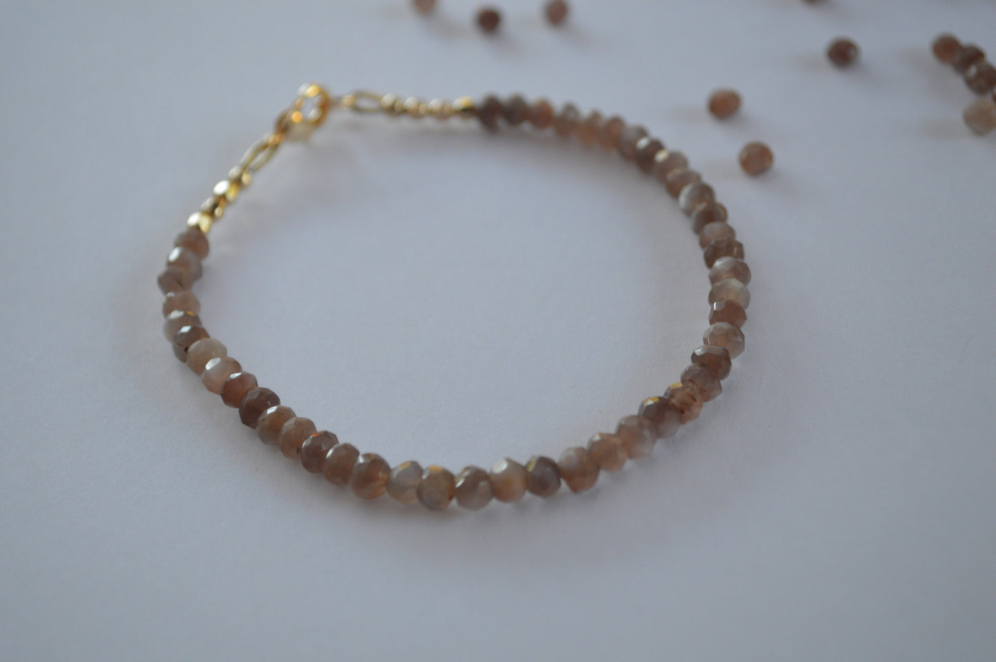 Beautiful Chocolate Moonstone Beaded Bracelet with 18K Gold Filled Clasp and Beads