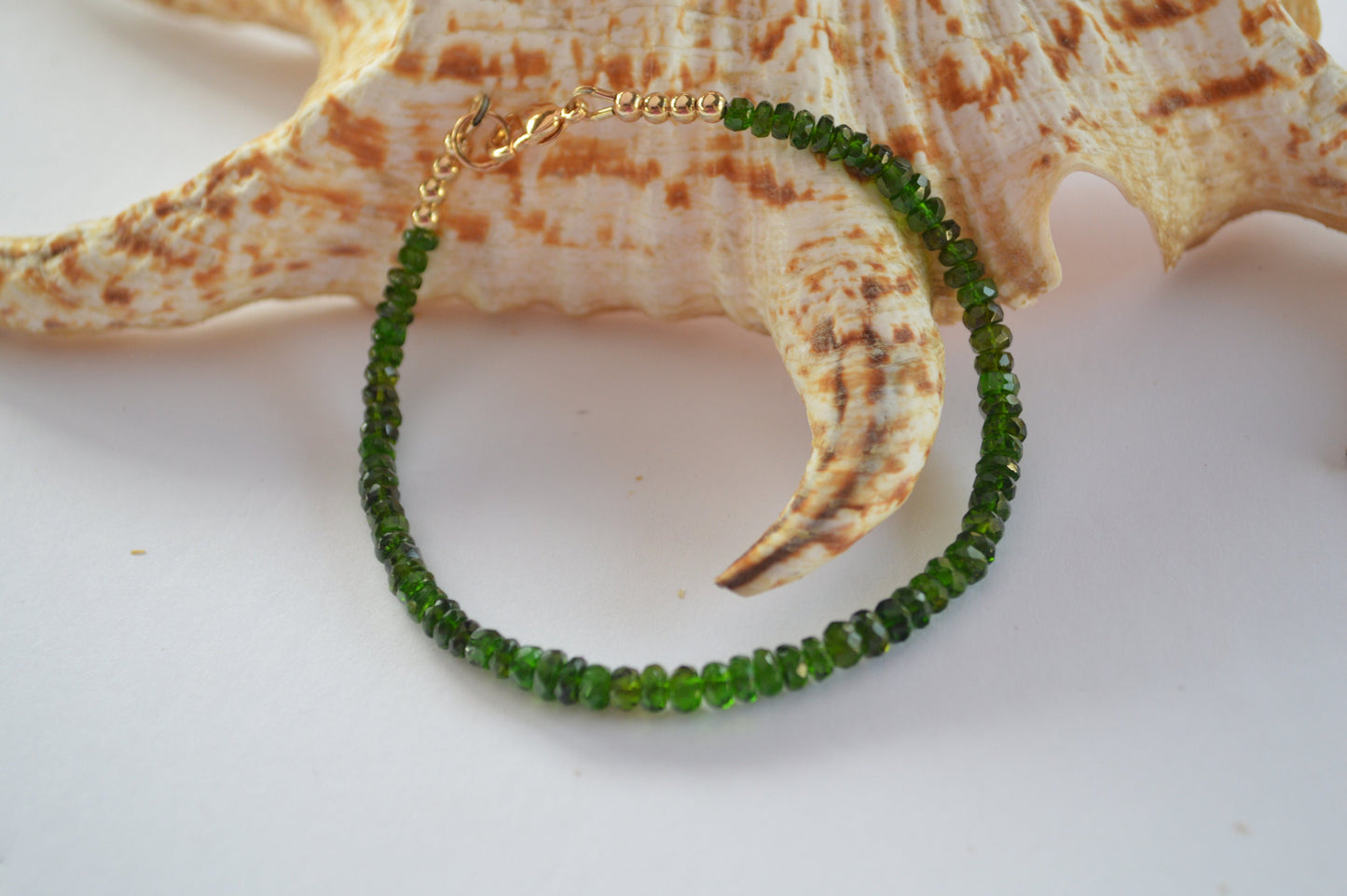 Beautiful and Sparkly Chrome Diopside Gemstone Beaded Bracelet. 7.5", Gold Filled Lobster Clasp and Beads.