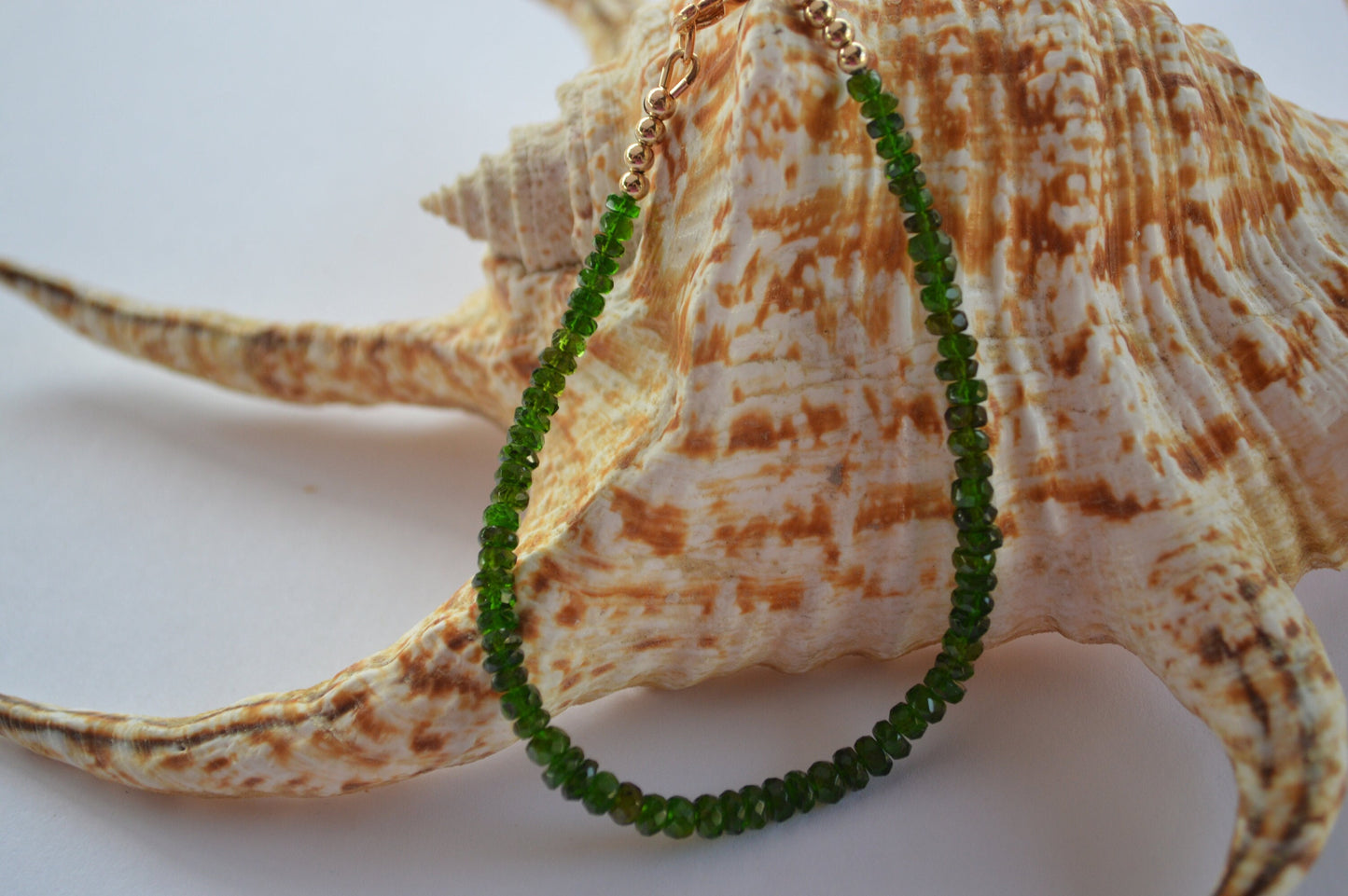Beautiful and Sparkly Chrome Diopside Gemstone Beaded Bracelet. 7.5", Gold Filled Lobster Clasp and Beads.