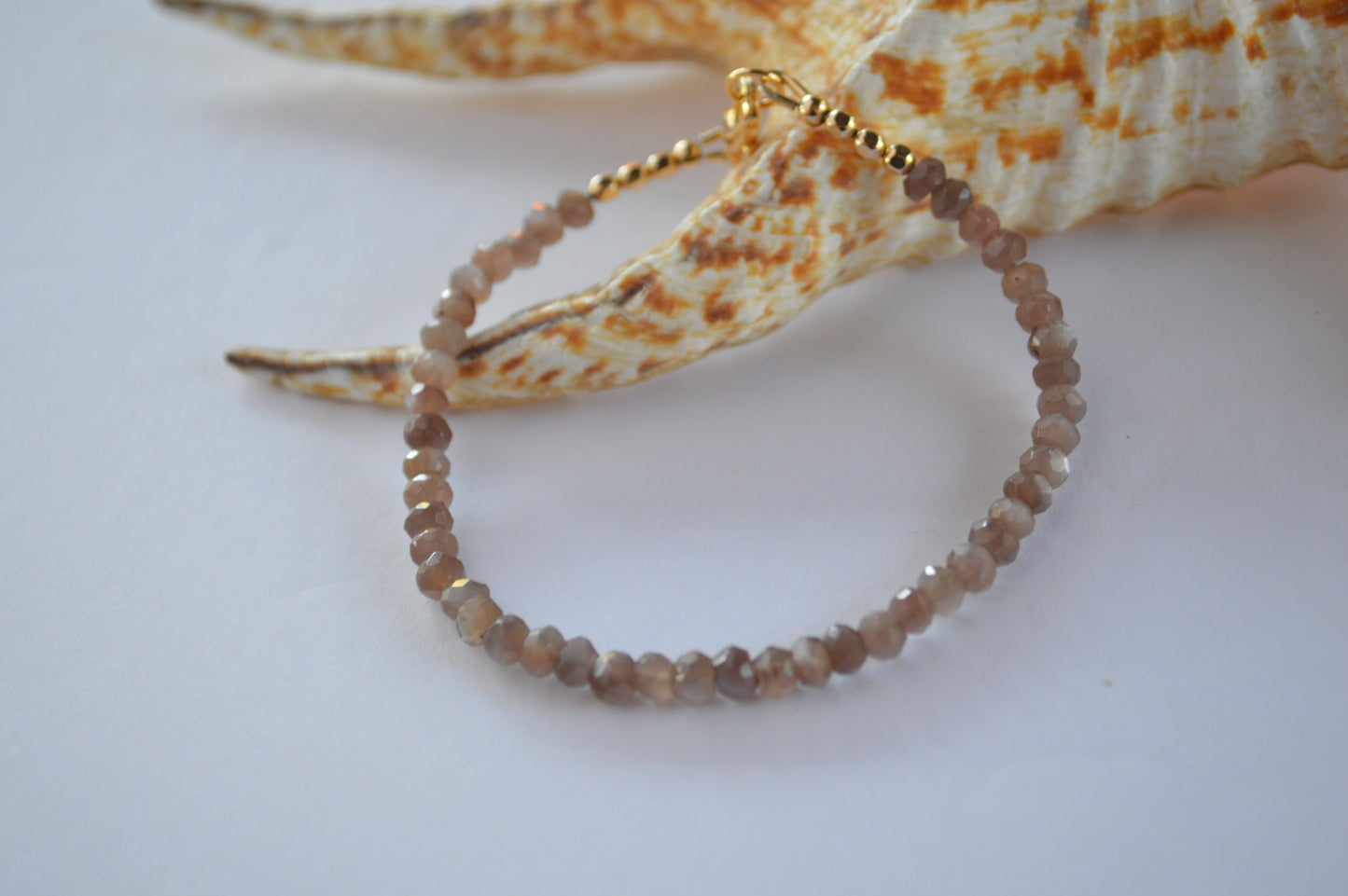 Beautiful Chocolate Moonstone Beaded Bracelet with 18K Gold Filled Clasp and Beads