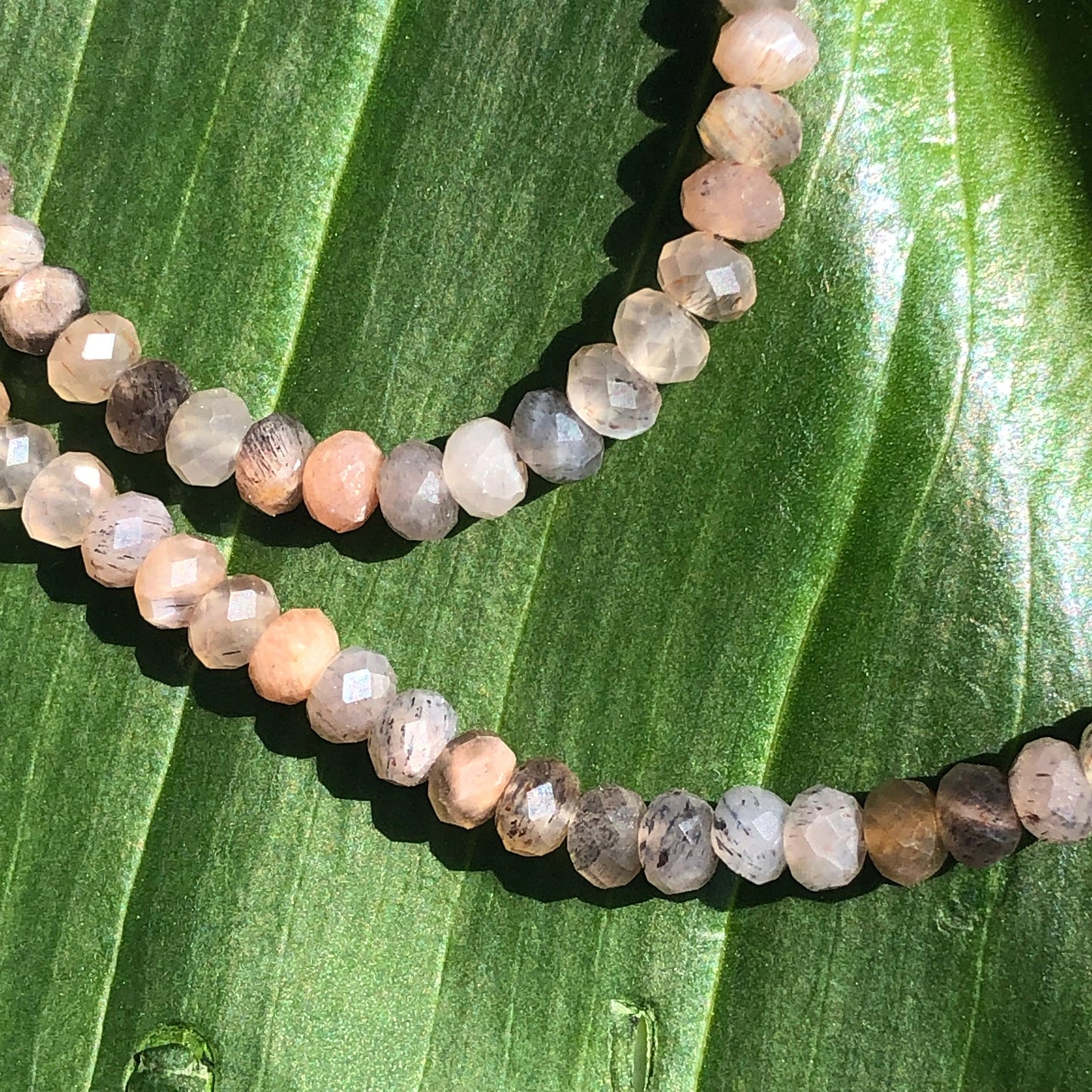 Beautiful Peach and Gray Moonstone Beaded Necklace.  20".  Gold Filled Lobster Clasp and Beads.