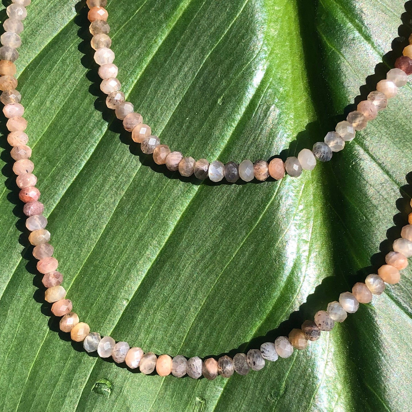 Beautiful Peach and Gray Moonstone Beaded Necklace.  20".  Gold Filled Lobster Clasp and Beads.