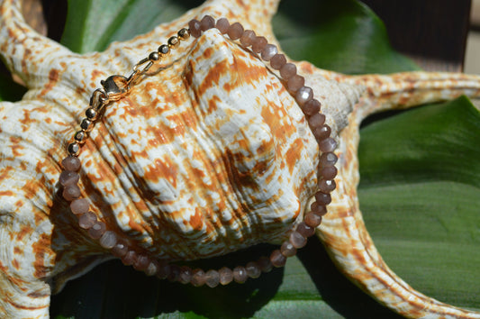 Beautiful Chocolate Moonstone Beaded Bracelet with 18K Gold Filled Clasp and Beads