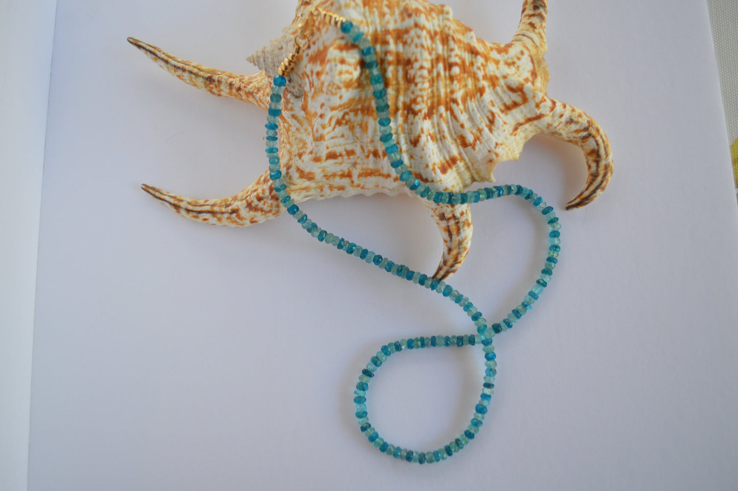 Blue Apatite Necklace. Beautiful Sky Blue and Turquoise Blue Faceted Rondels. 20", 4.5mm-5mm, Gold Filled Clasp and Beads