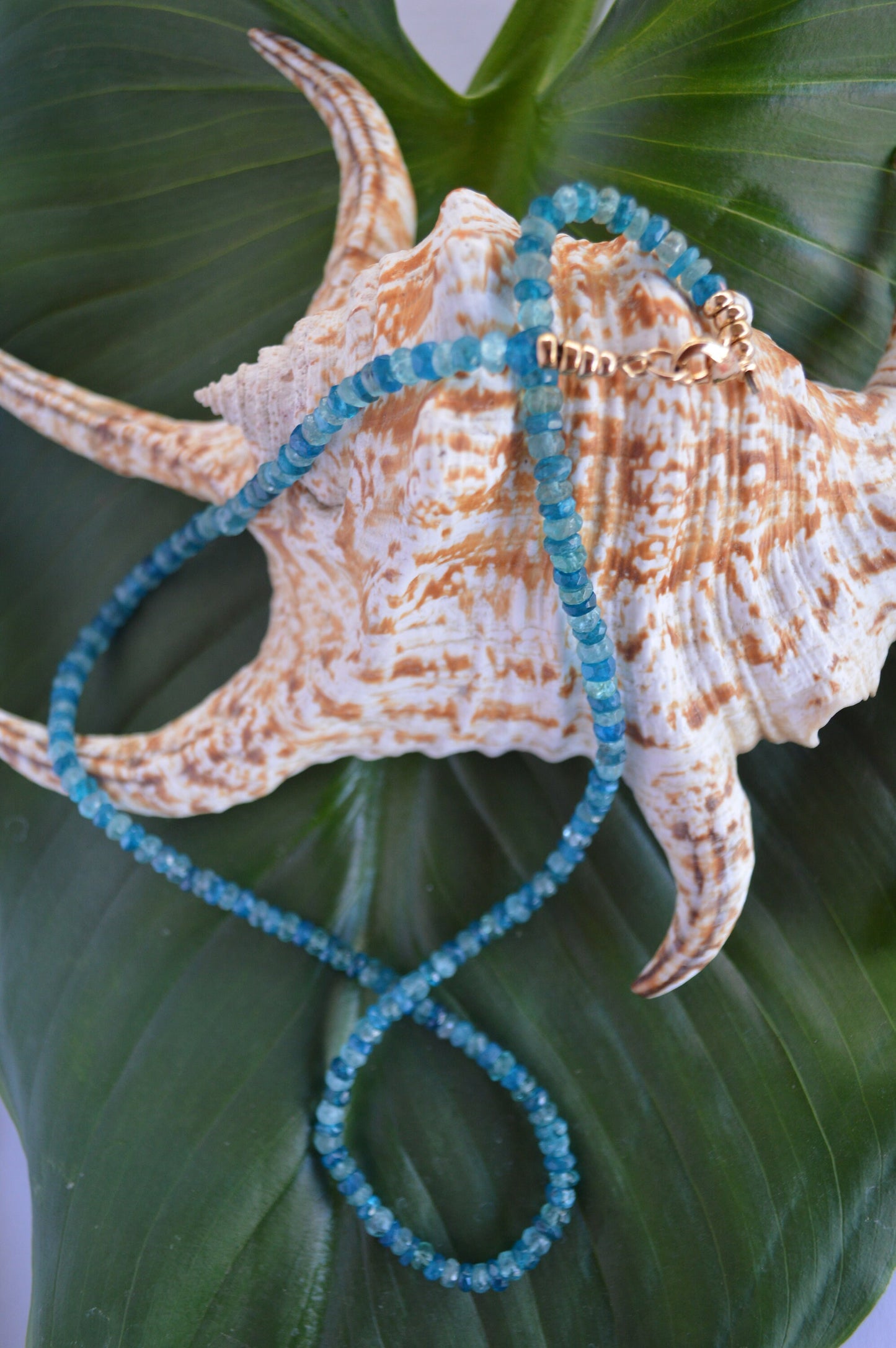 Blue Apatite Necklace. Beautiful Sky Blue and Turquoise Blue Faceted Rondels. 20", 4.5mm-5mm, Gold Filled Clasp and Beads