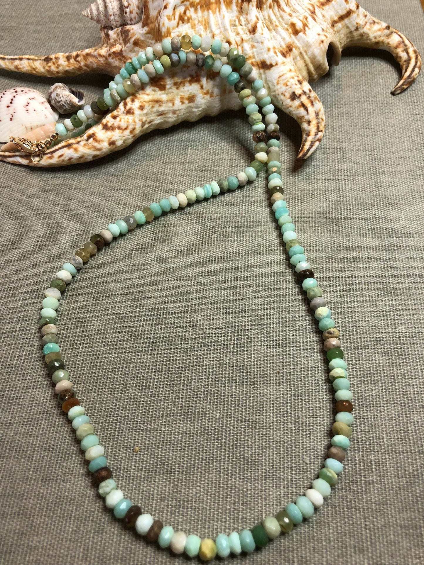 Beautiful Aqua Blue Faceted Peruvian Opal Beaded Necklace. 18K Gold Filled Lobster Clasp and Beads. 24" Ready To Ship