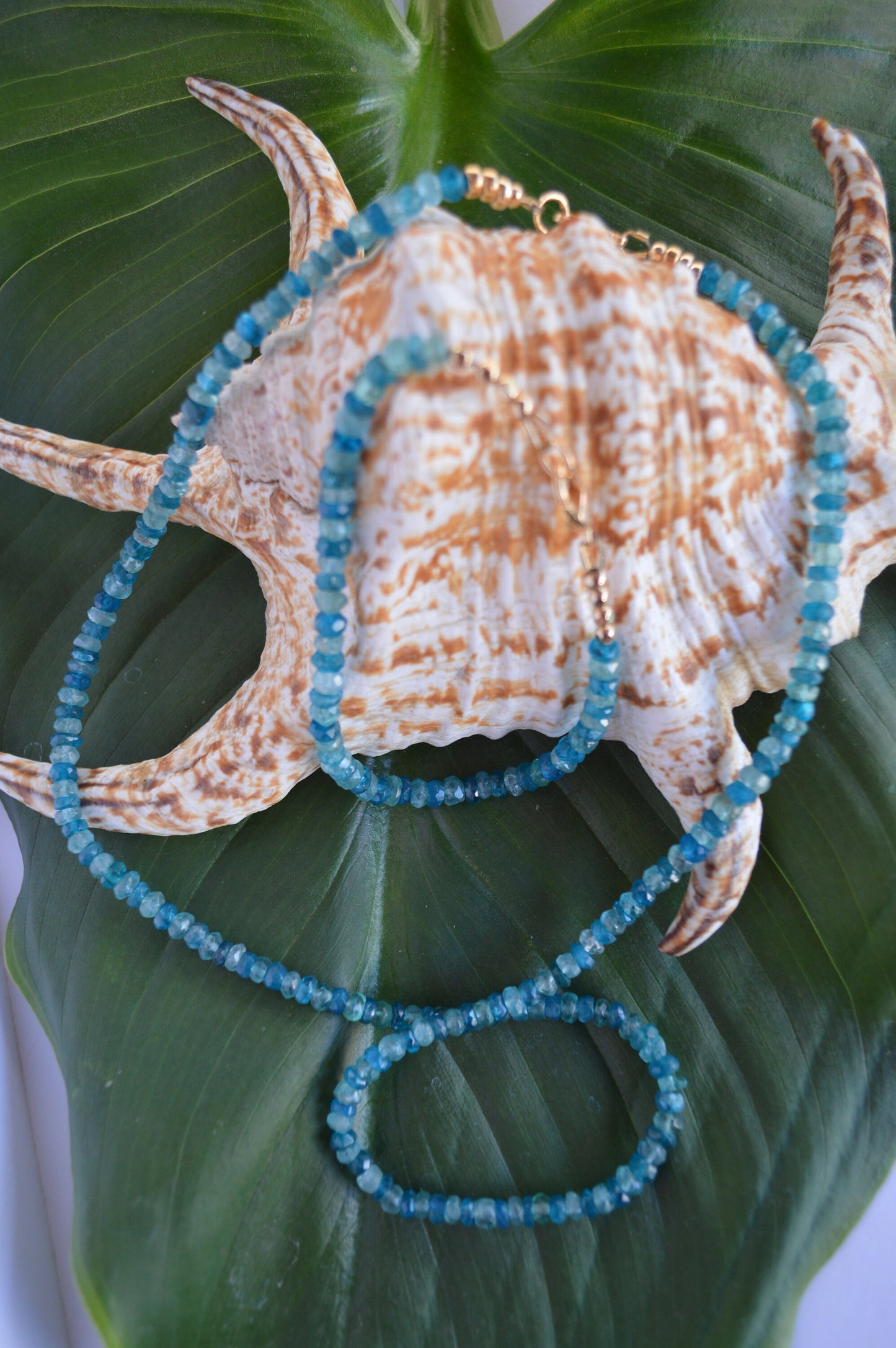 Blue Apatite Necklace. Beautiful Sky Blue and Turquoise Blue Faceted Rondels. 20", 4.5mm-5mm, Gold Filled Clasp and Beads