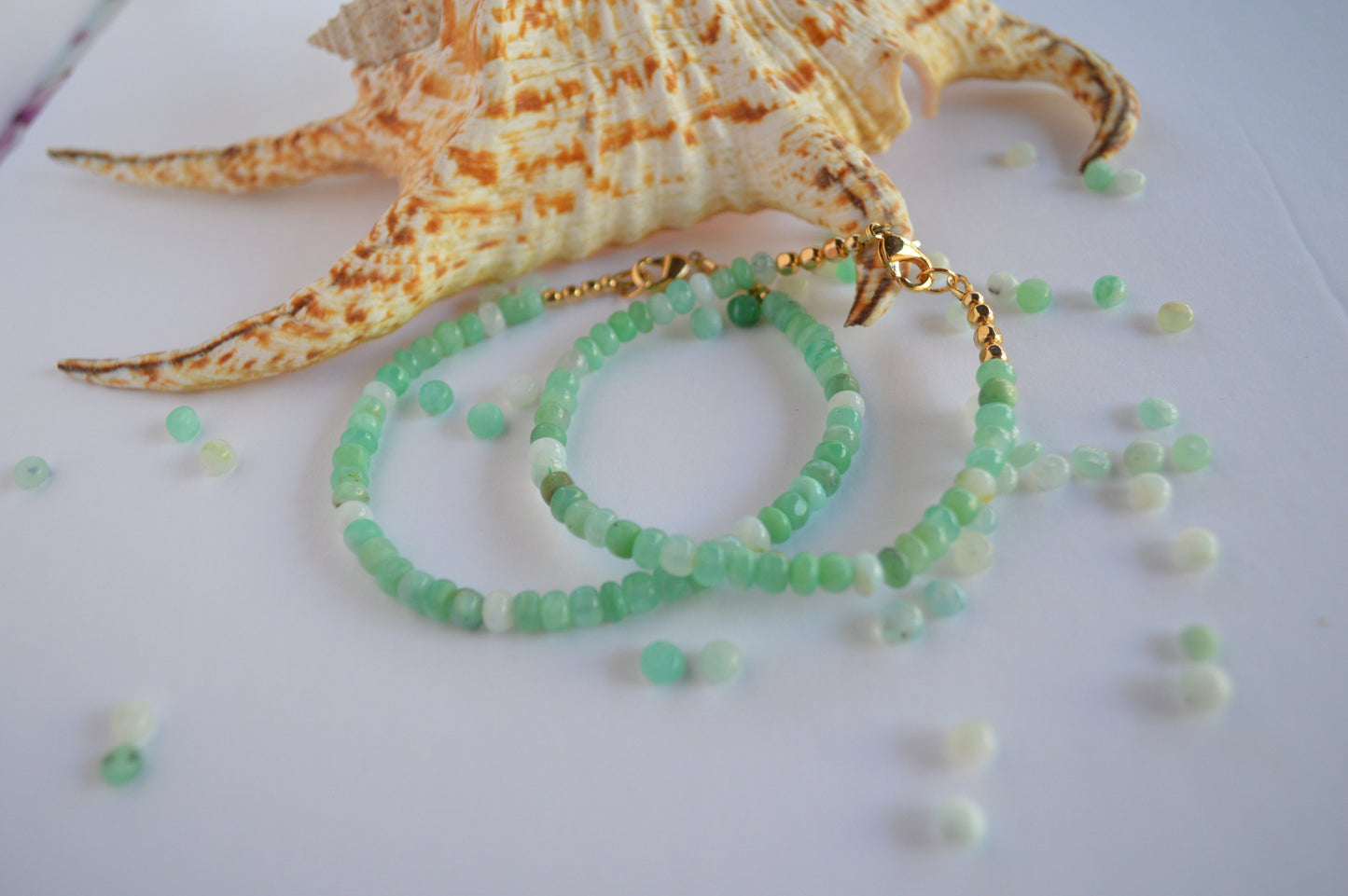 Beautiful Green Peruvian Opal Bracelet. Beautiful and Simple.  Looks Great Stacked!