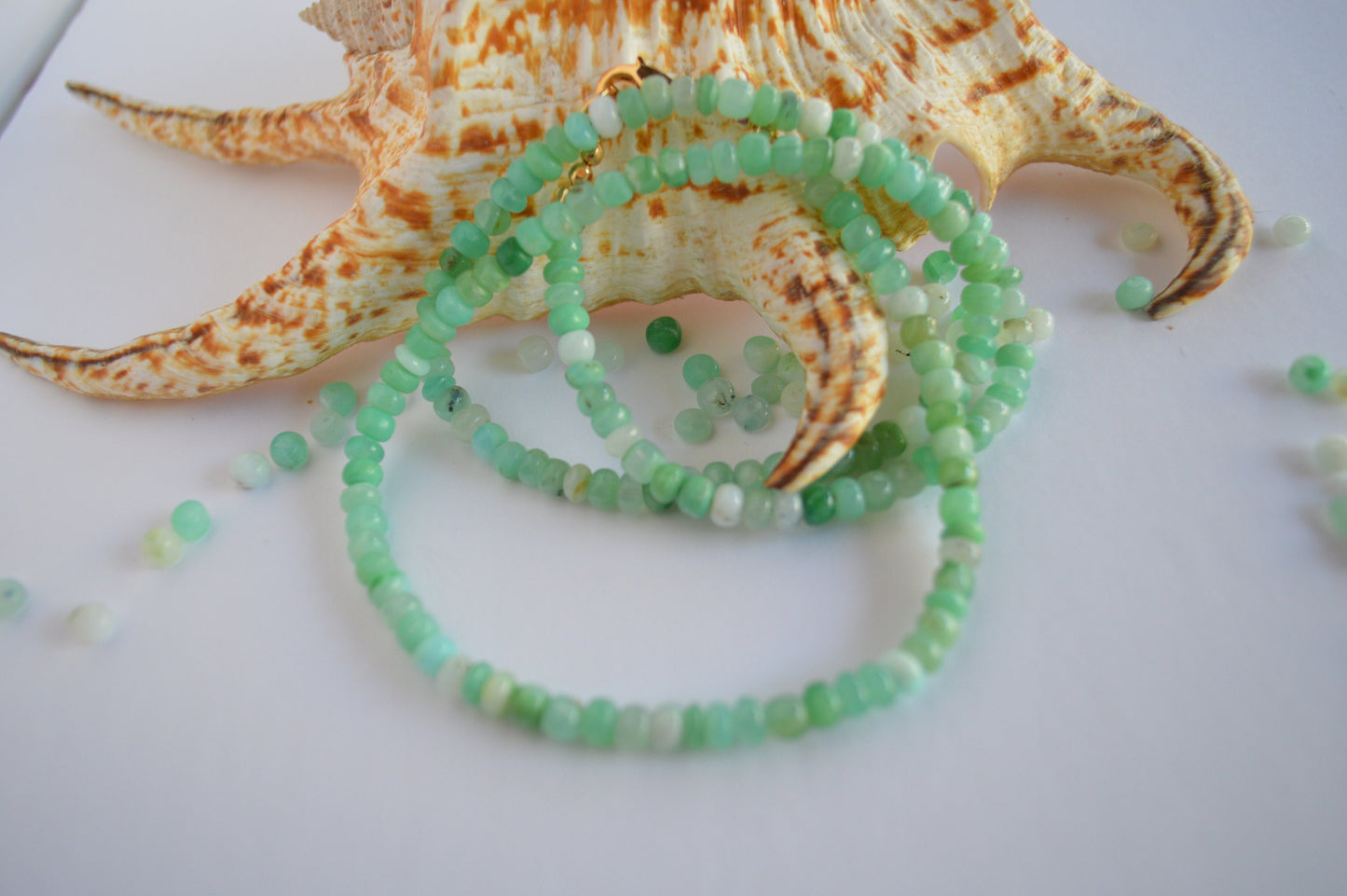 Beautiful Green Peruvian Opal Bracelet. Beautiful and Simple.  Looks Great Stacked!