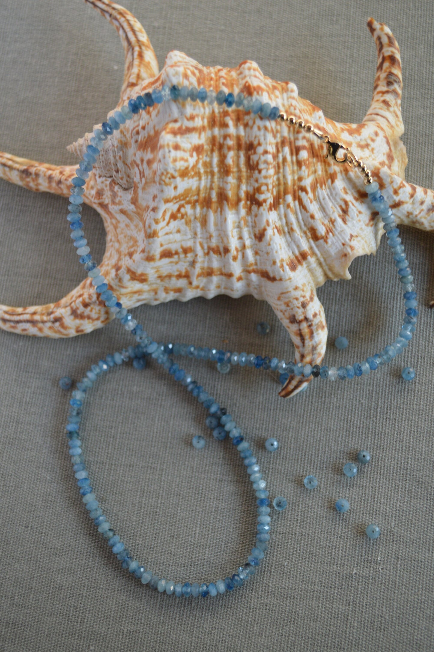 Beautiful AA Stormy Blue Aquamarine Handmade Necklace.  22 Inches of the Most Beautiful, Sparkly Blue Stones!  18K GF Clasp