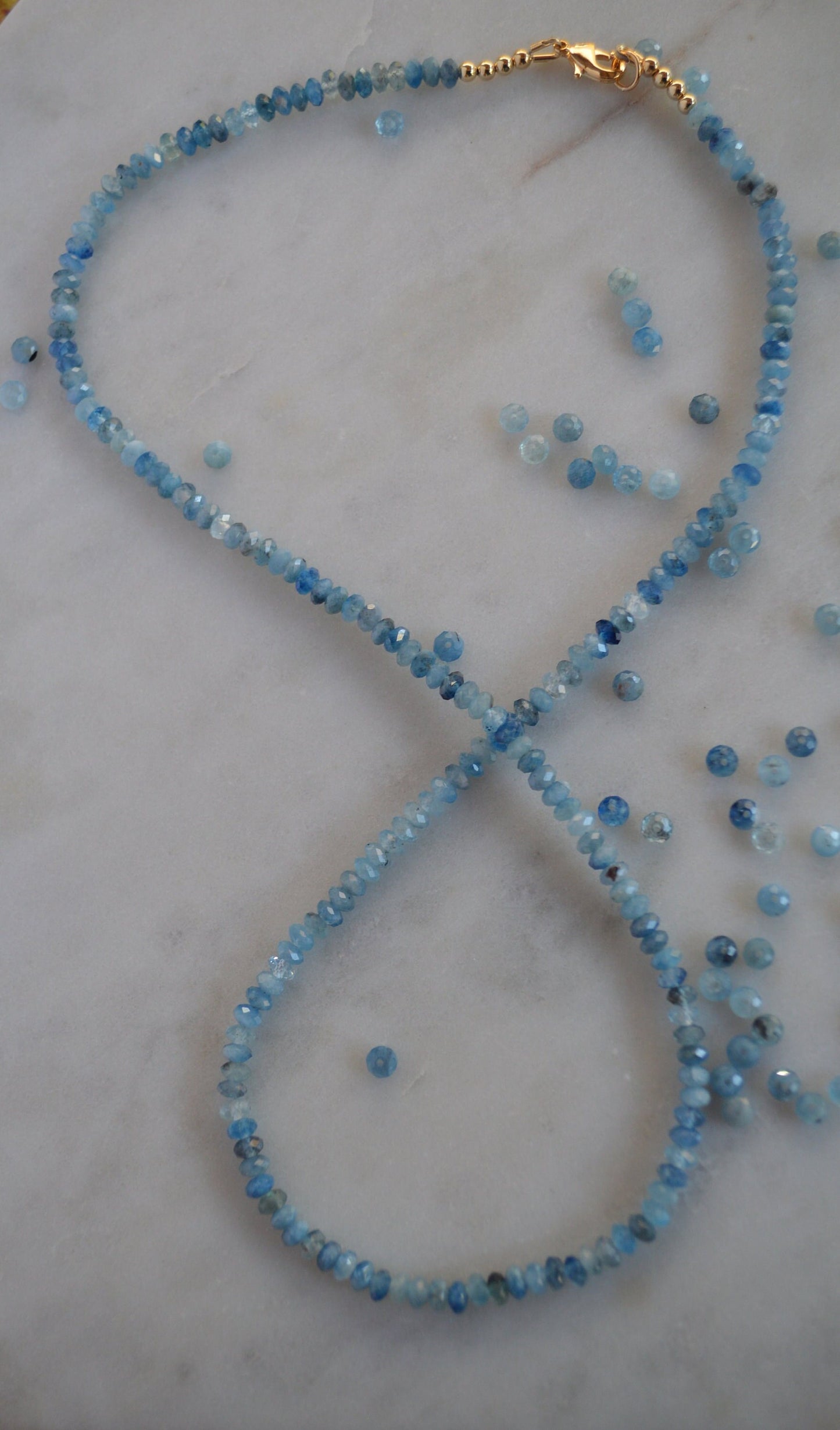 Beautiful AA Stormy Blue Aquamarine Handmade Necklace.  22 Inches of the Most Beautiful, Sparkly Blue Stones!  18K GF Clasp