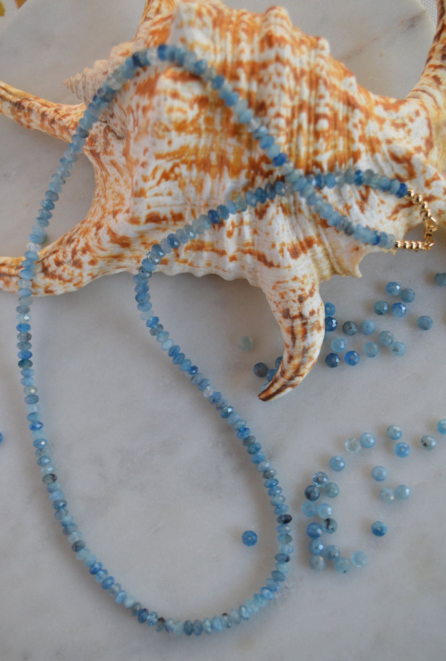 Beautiful AA Stormy Blue Aquamarine Handmade Necklace.  22 Inches of the Most Beautiful, Sparkly Blue Stones!  18K GF Clasp