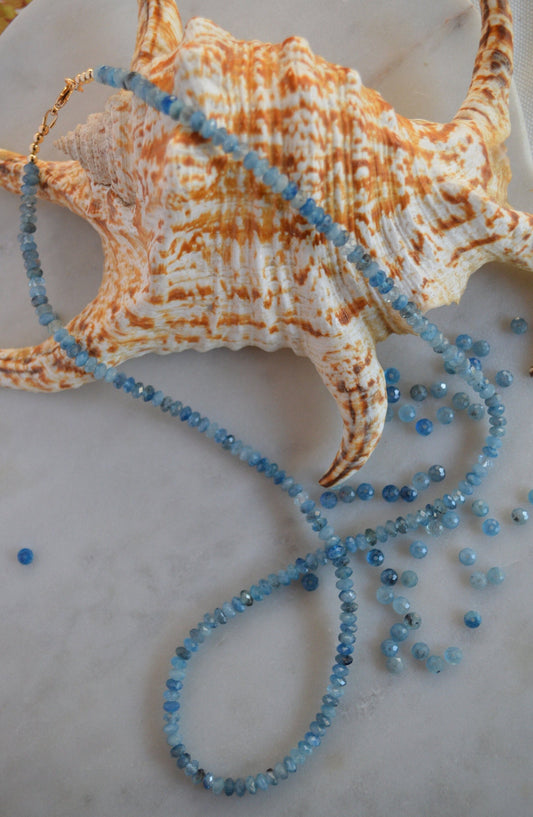 Beautiful AA Stormy Blue Aquamarine Handmade Necklace.  22 Inches of the Most Beautiful, Sparkly Blue Stones!  18K GF Clasp