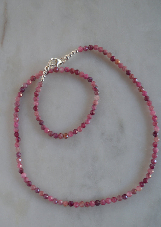 Beautiful Pink Tourmaline Necklace. 20", Sterling Silver Clasp and Beads.  Comes with 3" Sterling Silver Extender Chain