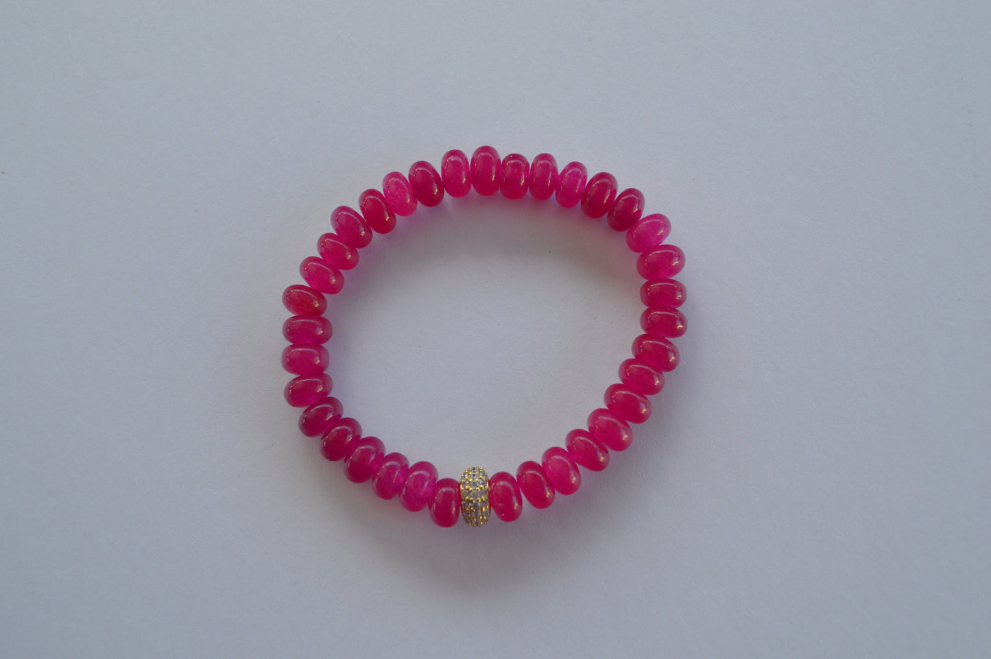 Beautiful Purple Jade Hand Beaded with 22k Gold Micro Pave Spacer. Hand Beaded on Stretch Cord