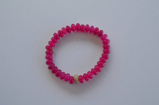 Beautiful Purple Jade Hand Beaded with 22k Gold Micro Pave Spacer. Hand Beaded on Stretch Cord