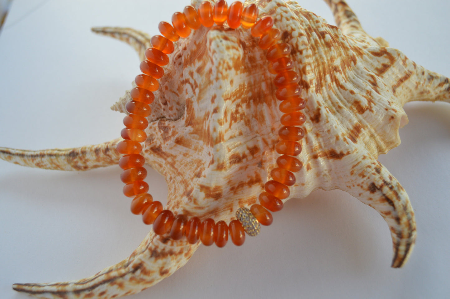 Beautiful AAA Red Carnelian 8mm Rondelle Beads With 22K Gold Micro Pave' Spacer Bead Hand Crafted on Stretch Cord
