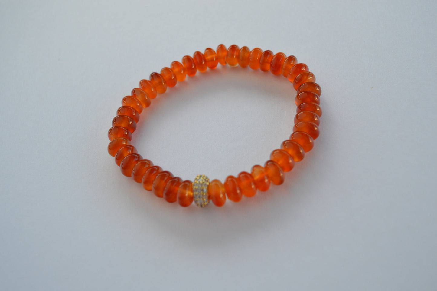 Beautiful AAA Red Carnelian 8mm Rondelle Beads With 22K Gold Micro Pave' Spacer Bead Hand Crafted on Stretch Cord