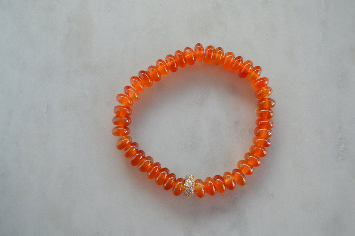 Beautiful AAA Red Carnelian 8mm Rondelle Beads With 22K Gold Micro Pave' Spacer Bead Hand Crafted on Stretch Cord