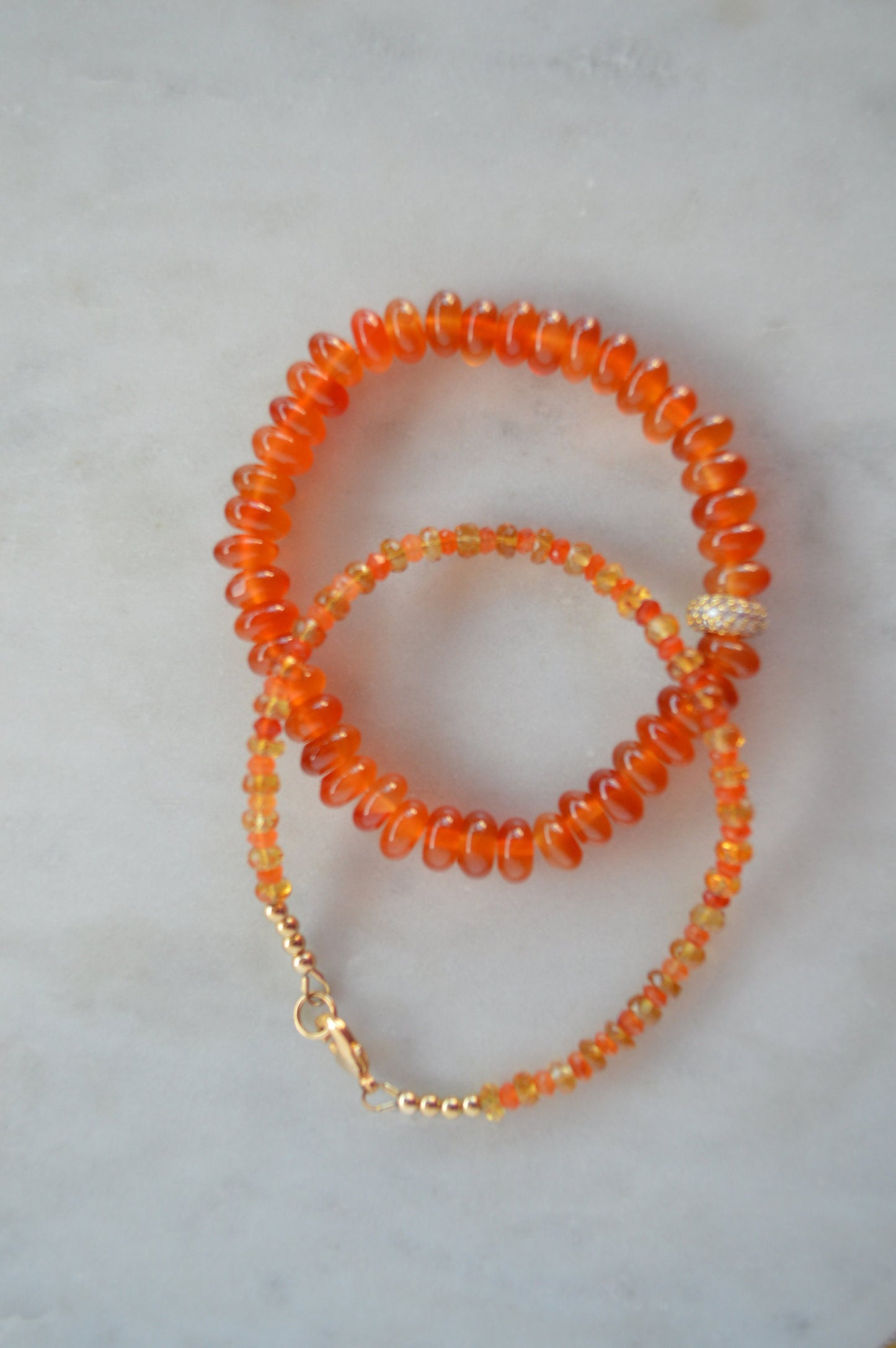 Beautiful AAA Red Carnelian 8mm Rondelle Beads With 22K Gold Micro Pave' Spacer Bead Hand Crafted on Stretch Cord