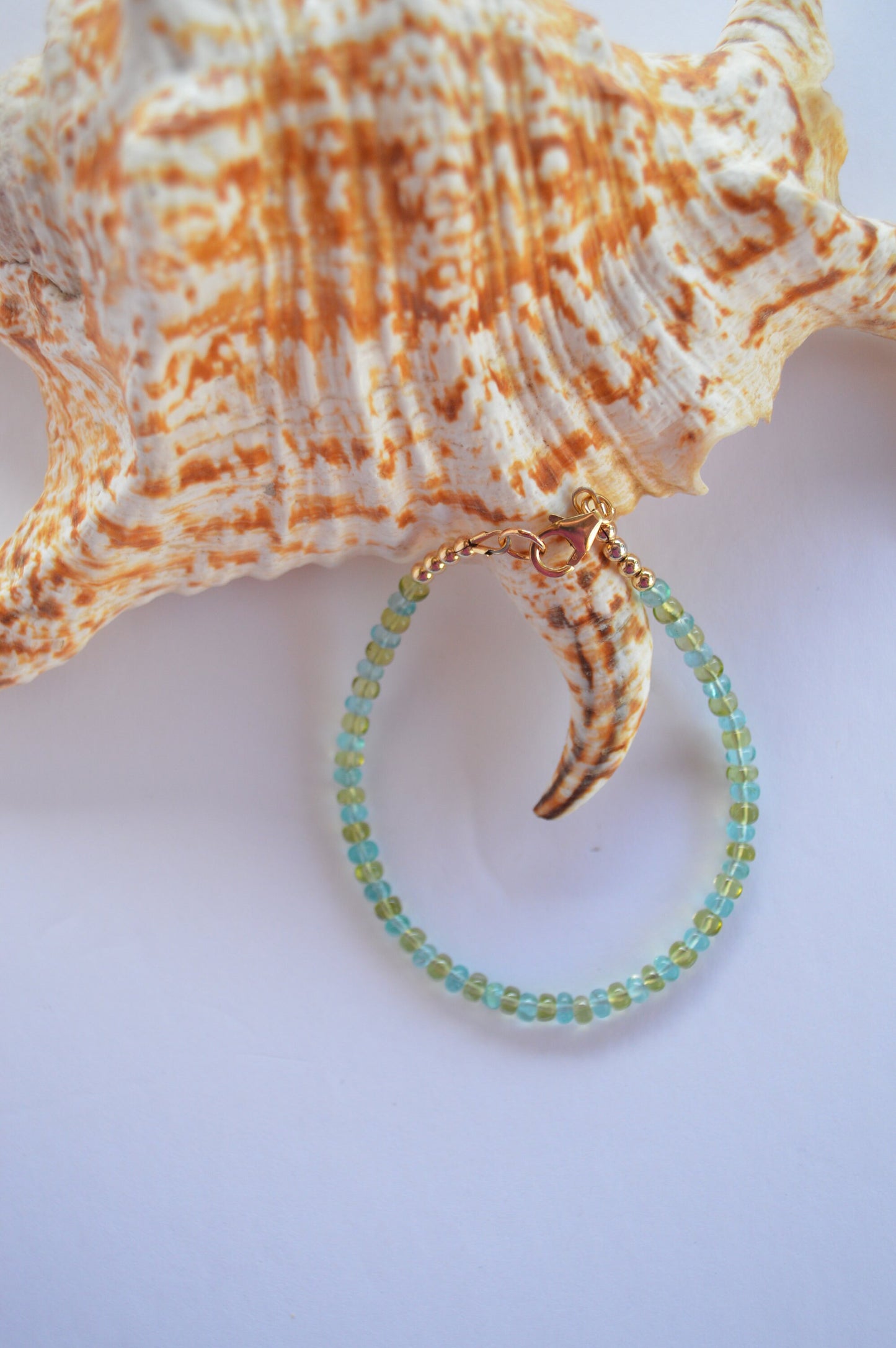Sparkly Aqua Blue Apatite and Peridot Gemstone Bracelet with 18K Gold Filled Italian Lobster Clasp and Beads