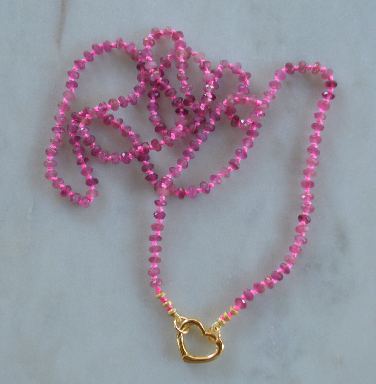 Sparkling and Dainty Natural 4mm Rubellite Tourmaline Hand Knotted on Hot Pink Silk. This Beauty Would Make a Lovely Gift!
