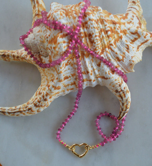 Sparkling and Dainty Natural 4mm Rubellite Tourmaline Hand Knotted on Hot Pink Silk. This Beauty Would Make a Lovely Gift!