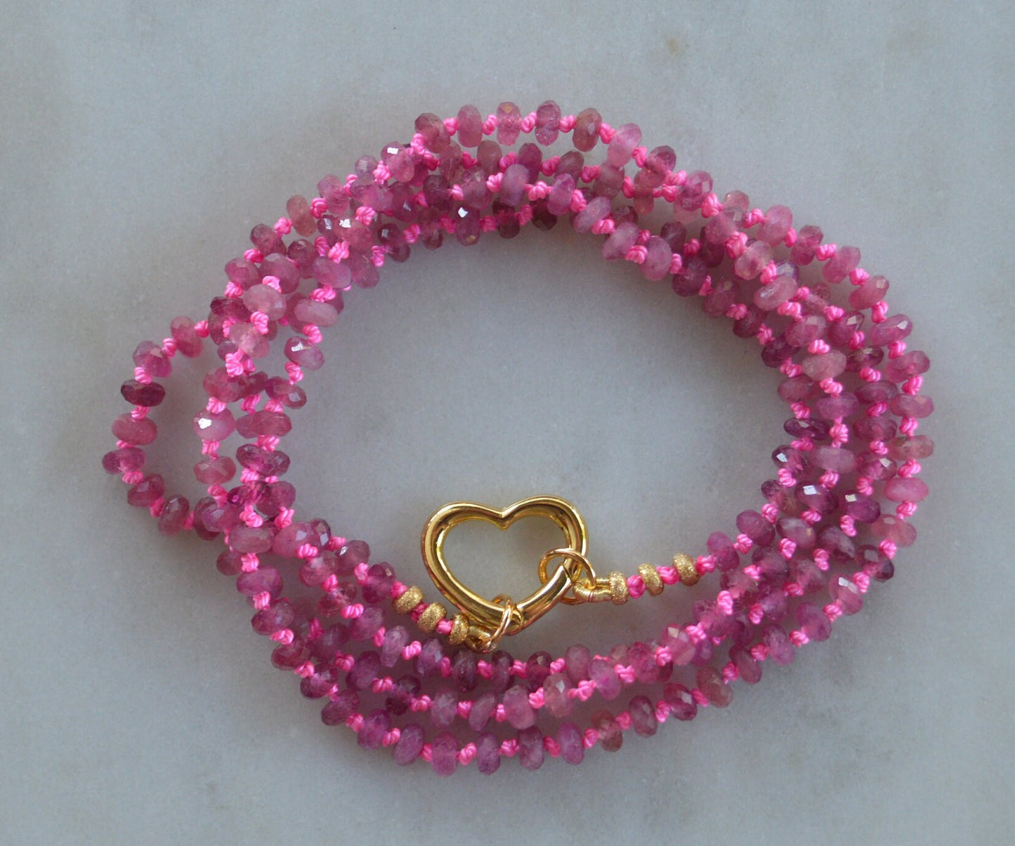 Sparkling and Dainty Natural 4mm Rubellite Tourmaline Hand Knotted on Hot Pink Silk. This Beauty Would Make a Lovely Gift!