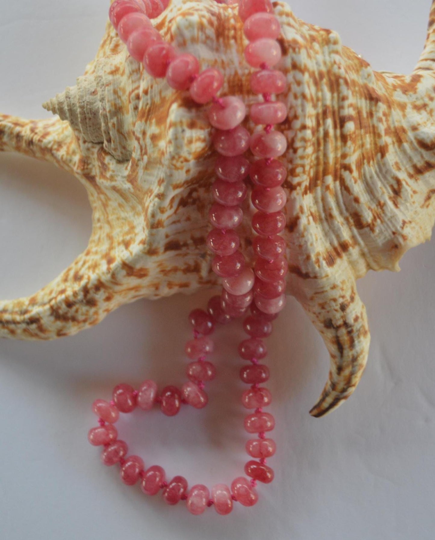 Grapefruit Quartz Smooth Rondelle Gemstones Hand Knotted on Custom Grapefruit Colored Silk. Sterling Lobster Clasp