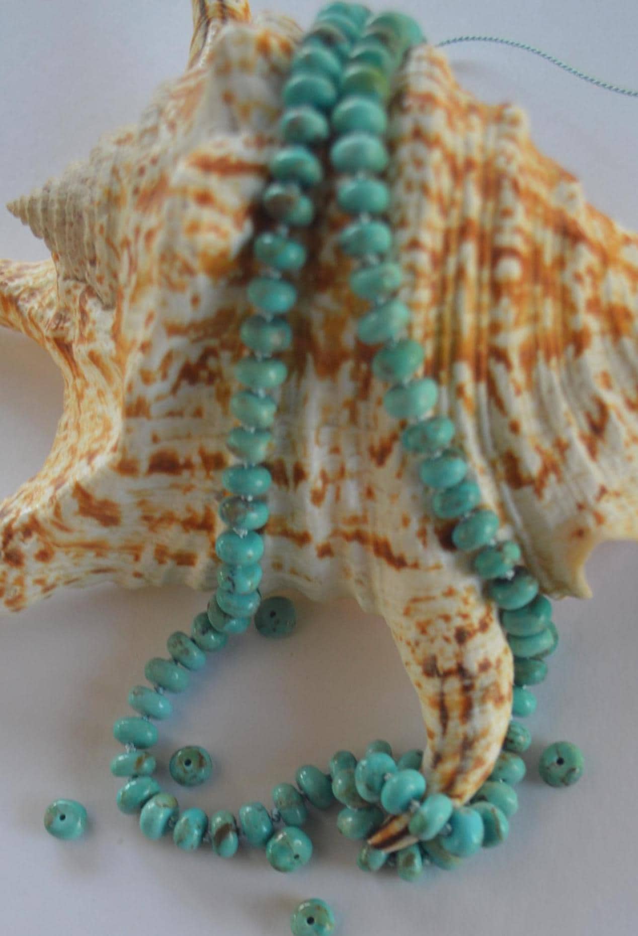 Kingman Turquoise Hand Knotted Necklace on Silk Thread.  7-8mm Smooth Rondelle Beads. Hand Forged Sterling Silver Hook and Eye Clasp. 19-21"